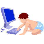 Ребенок и компьютер - анимационная картинка