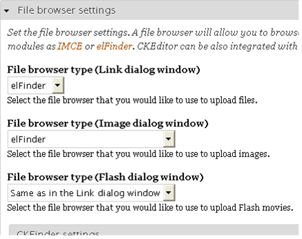 Elfinder - файловый менеджер для удобной загрузки файлов.