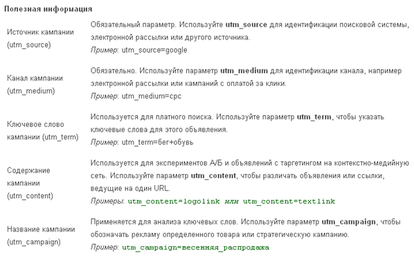 Параметры для utm меток